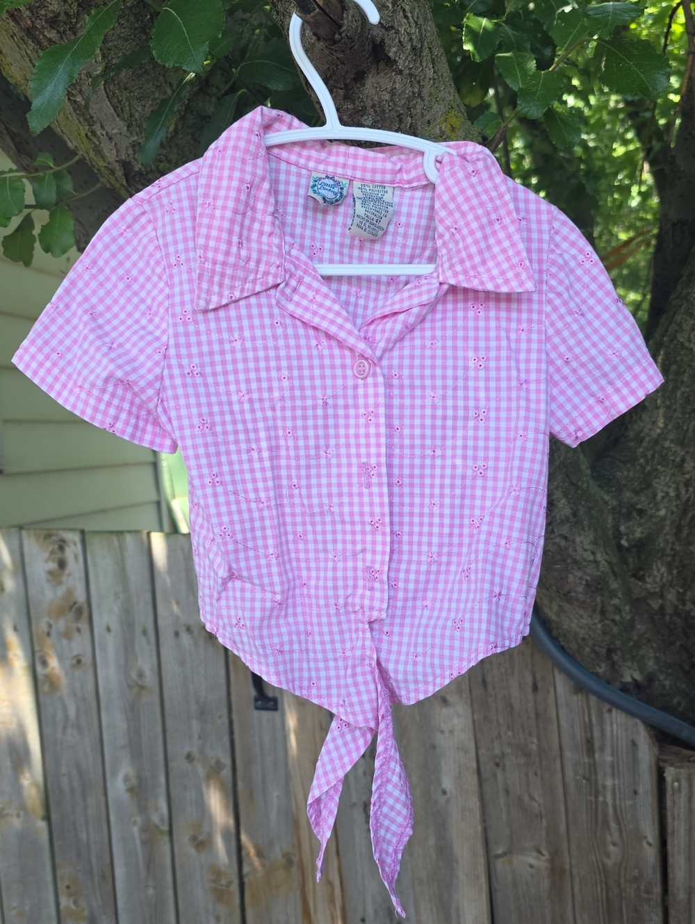 Pink Gingham Tie-Front Short Sleeve Shirt